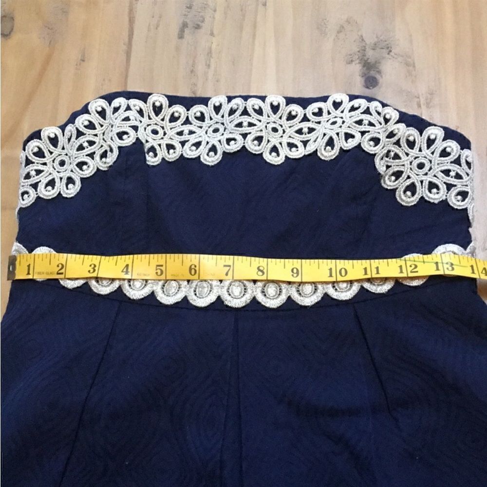 Lilly Pulitzer Betsey Navy and Gold Jacquard Strapless Dress Size 2 - Picture 12 of 16